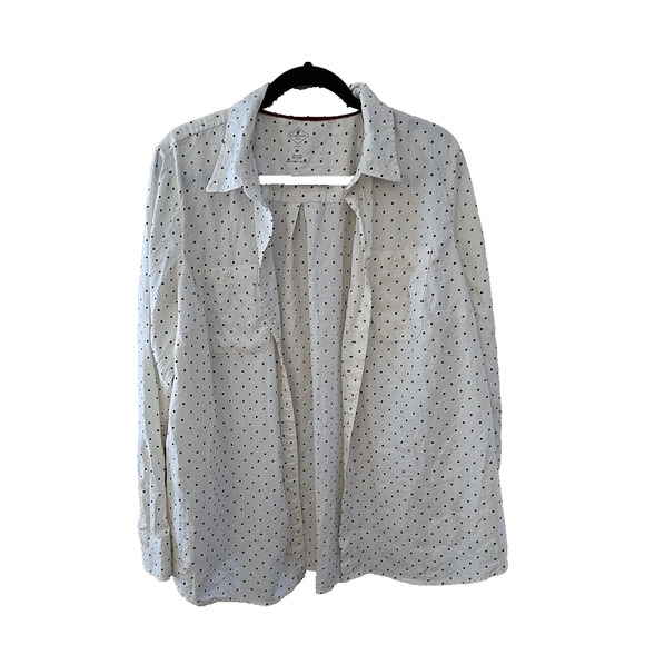 St. John's Bay White Polka Dot Pocket Long Sleeve Button Down Shirt Womans Sz 2X - Picture 1 of 3